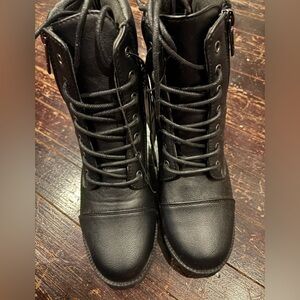 Black Lace-Up Ankle Boots Size 8